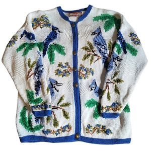 Vintage Cardigan Bay Blue Jay Sweater Size XL